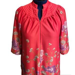 Vtg MCM 60s Lisanne Muumuu Caftan Lounge Robe Bright Floral Zip Size Small? Pink